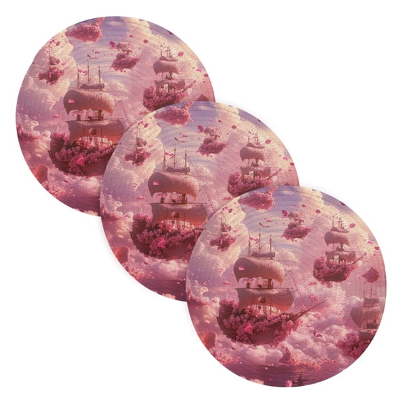 BZSMCE Mats for Pots,Pans Place Boat Of Flower Simple Style Pattern Pot Mats