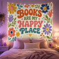 thumbnail image 2 of "Books Are My Happy Place" Floral Print in Vibrant Colors, Whimsical Retro for Book Lovers, Literary Wall Art Decor, Housewarming Gift, Tapestry Wall Hanging for Home Library and Bedroom, 2 of 7