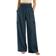 thumbnail image 2 of Elvqul Womens Cargo Pants with Multi Pockets, High Waisted Wide Leg Straight Pants Elastic Waist Quick Dry Casual Baggy Relaxed Fit Athletic Pants for Hiking Climbing, 2 of 6