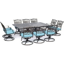 Hanover Traditions 11 Pcs Aluminum Outdoor Dining Set, Blue