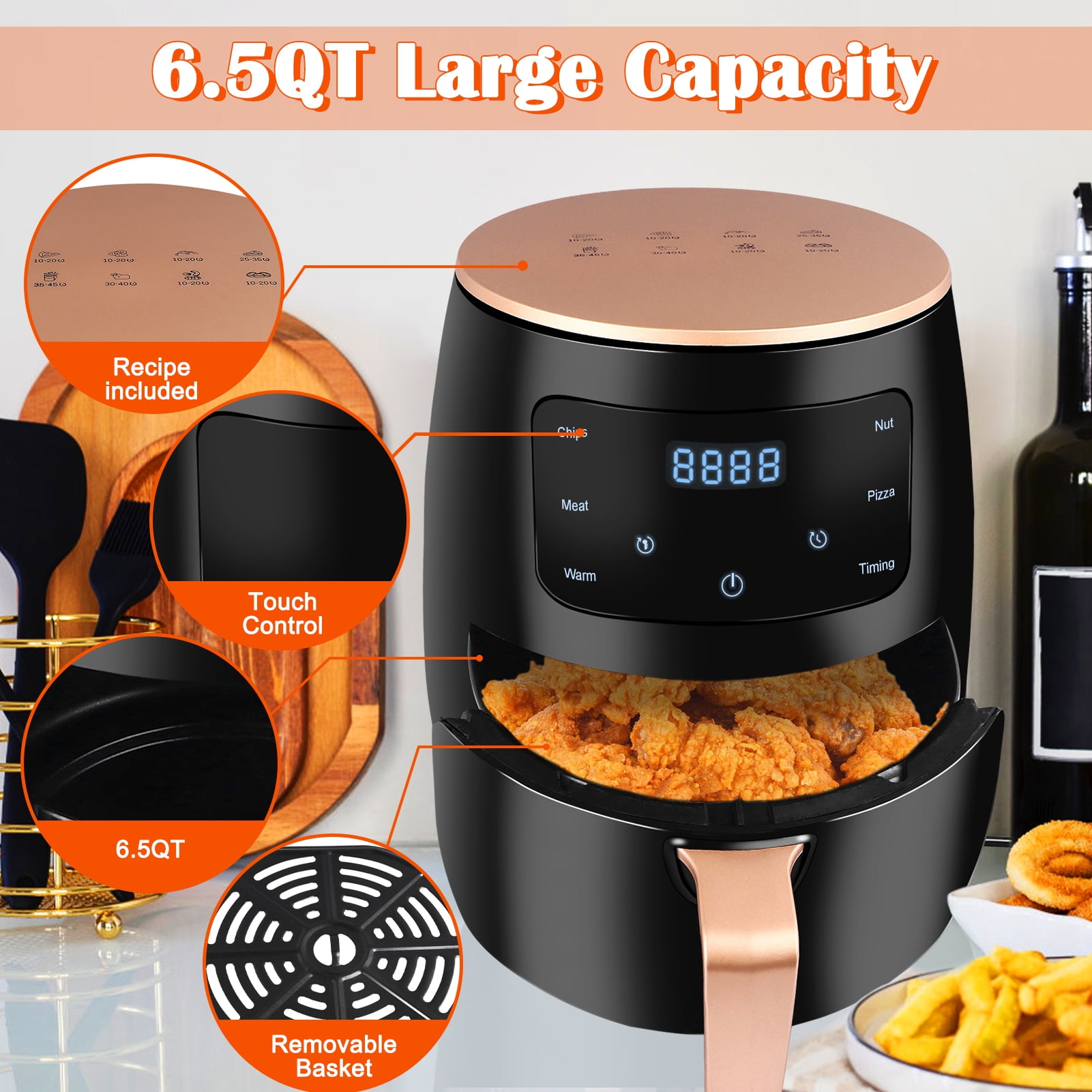 Tebru 6.5 qt Air Fryer, Black - Touch Screen