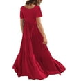 thumbnail image 3 of XIUH Women's Crew Neck Pleated Maxi Dress Solid Color Short Sleeve Ruffle Swing Dress Red 4 M, 3 of 5