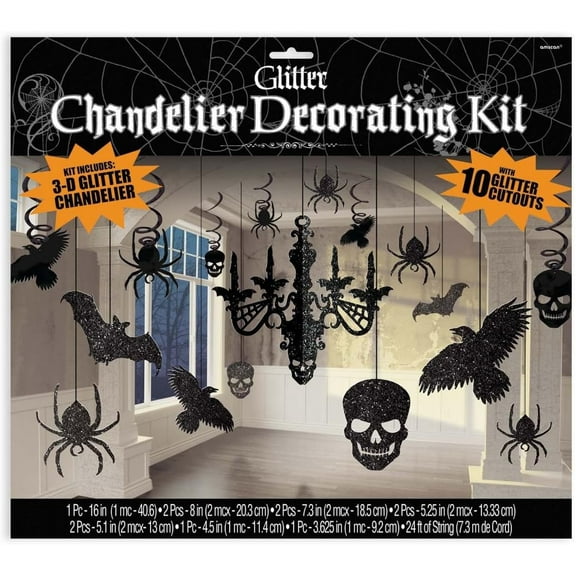 Amscan Party Decoration Halloween Black Glitter Paper Chandelier Decorating Kit 17 in a Package