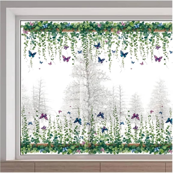 116 x 38cm Hanging Vine Window Clings Green Leaves Vine Butterfly Window Decals Double Sided Non Adhesive Static Stickers