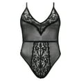 thumbnail image 2 of Curve Muse Women's Lingerie Lace Babydoll V Neck One Piece Mesh Bodysuit Nightwear-BLACK-XL, 2 of 4