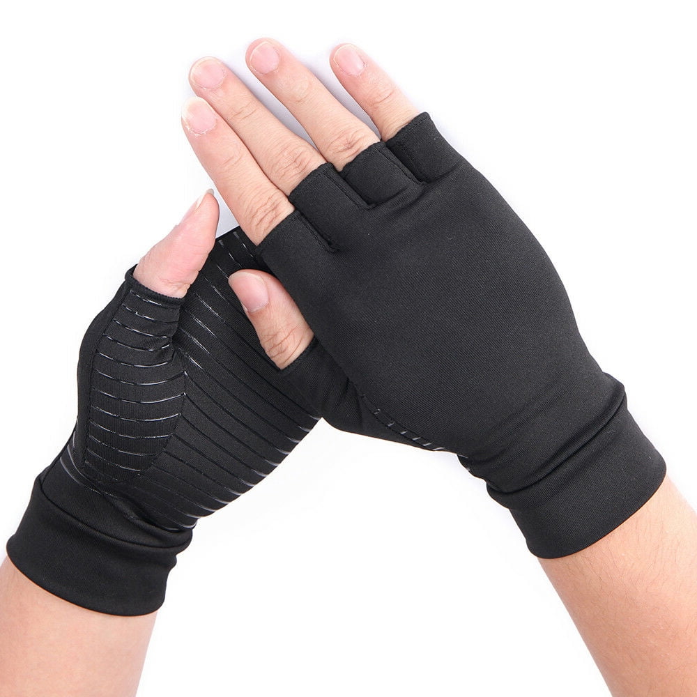 1Pair Unisex Half Finger Copper Anti Arthritis Gloves Compression Hand