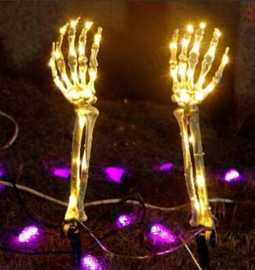 Solar Halloween Skeleton Skull Hand Lights, 40LEDs Hands 8 Mode String Lights, Plastic Scary Halloween Party Props Decoration Outdoor