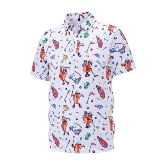 Polo Tees for Men Cute Cartoon Print Short Sleeve Polo Shirt Lightweight Casual Top Slim Fit Mens T Shirt