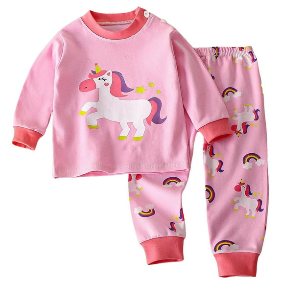 Caqnni Baby Girls Girl Fall Outfit Sets Long Sleeve Crew Neck Stripes T-shirt with Elastic Waist Pants Fall Winter Set Pajamas & Dailywear Set Fall Winter Outfit，Hot Pink，6-12 Months