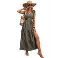 thumbnail image 5 of Women's Cap Sleeve Neck Ruched Waist Guest Dresses Maxi Dress for Summer Wedding Cocktail Green S, 5 of 10