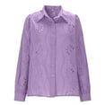 thumbnail image 5 of Lenpel Button down Shirts for Women Trendy Long Sleeve Collared Hollow out Embroidered Tops Dressy Casual Blouses(Purple,X-Small), 5 of 7