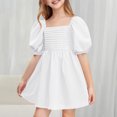 thumbnail image 2 of Fesfesfes Girls'Summer Solid Color Short Sleeve Crew Neck Elastic Waistband Dress with Pockets Casual Comfortable Cotton Blend Dress for Kids(White,5 Years), 2 of 8