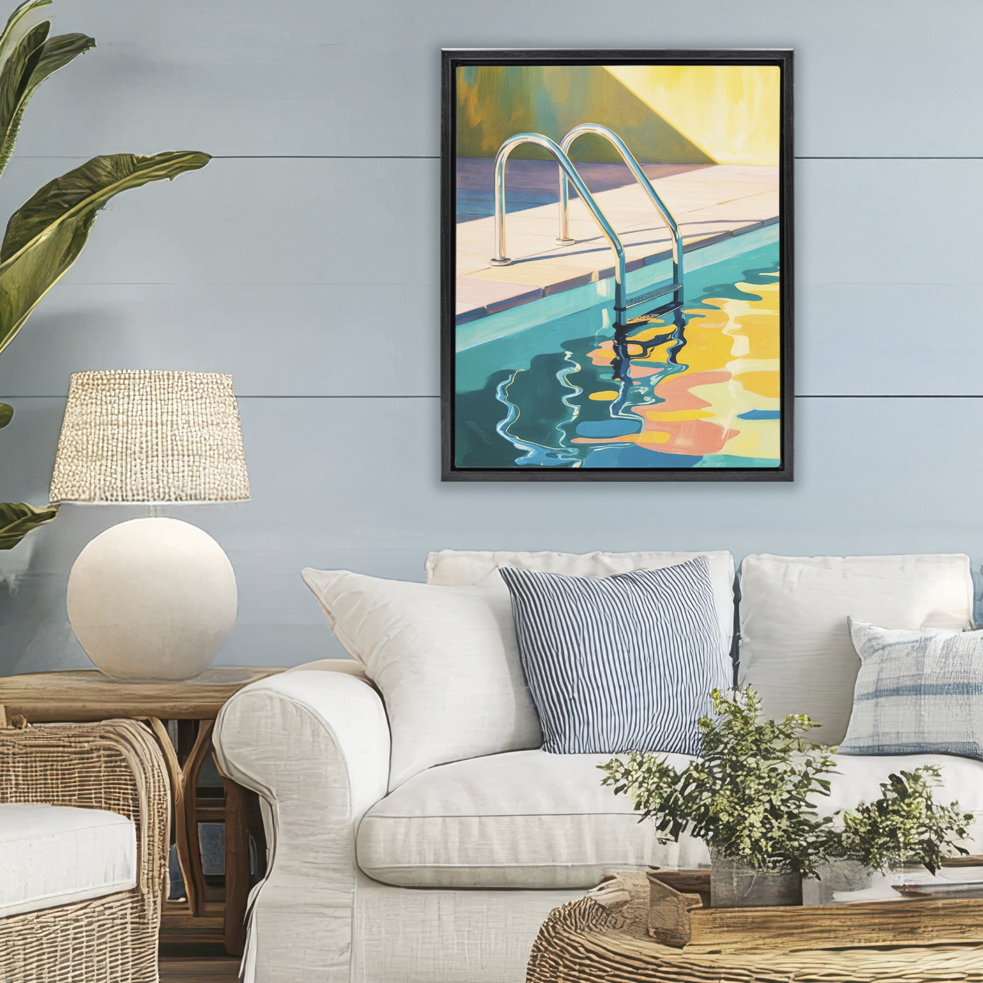 Stupell Industries Pool Ladder At Sunset Black Framed Floater Canvas Wall Art, design by Andreas Magnusson
