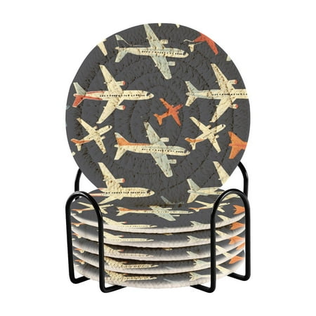 

6 coil coasters 3.94x3.94x0.24 inch water coasters Drink coasters with cup holders Absorbent coasters Heat resistant for bar protection Yellow Plane