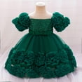 thumbnail image 2 of Toddler Girl Flower Dress Puffy Sleeve Party Gown Elegant Tulle Ruffle Birthday Outfit for Special Occasions Wedding Pageant, 2 of 5
