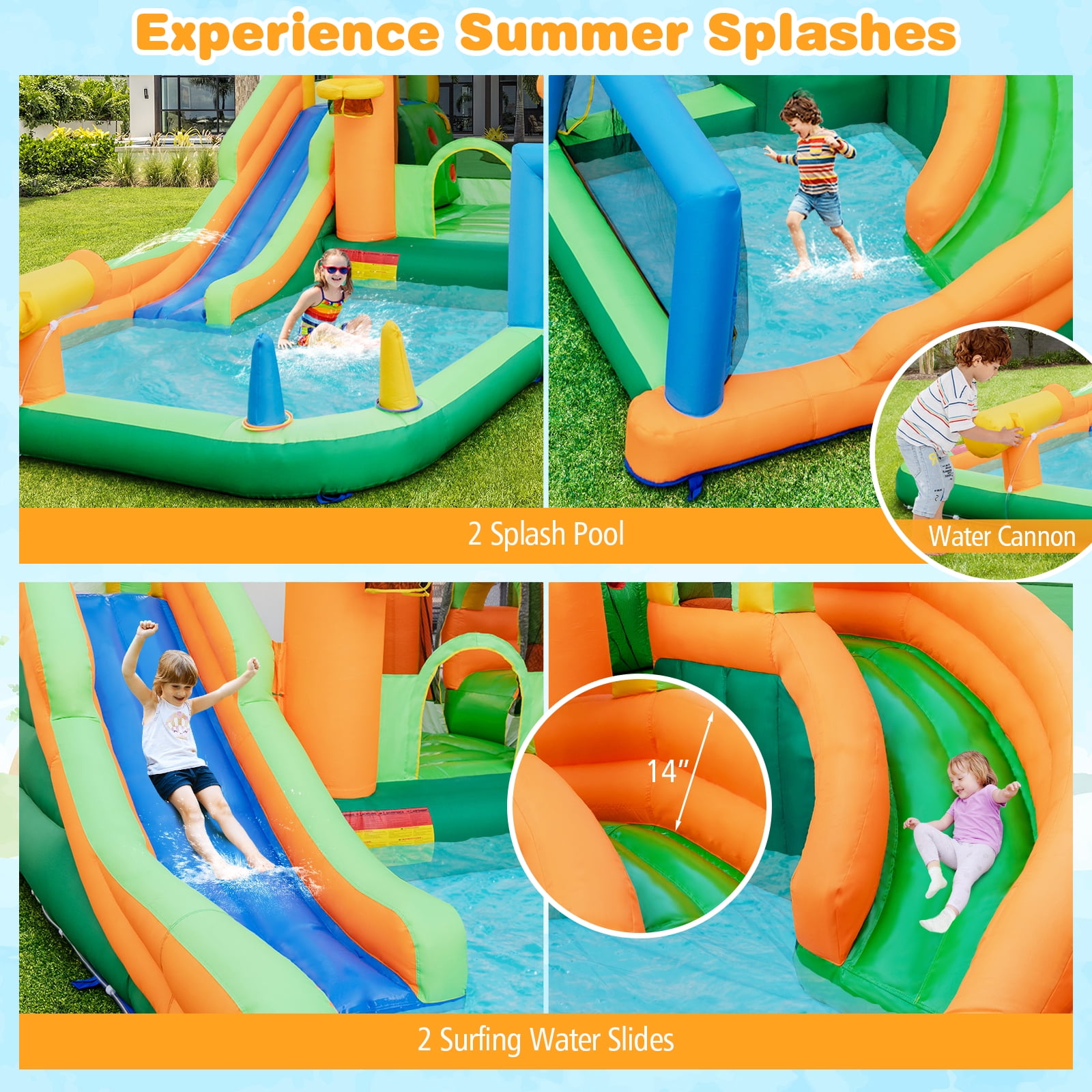 Infans Inflatable Water Slide w/750W Blower Long Slides Splash Pools Climbing Wall