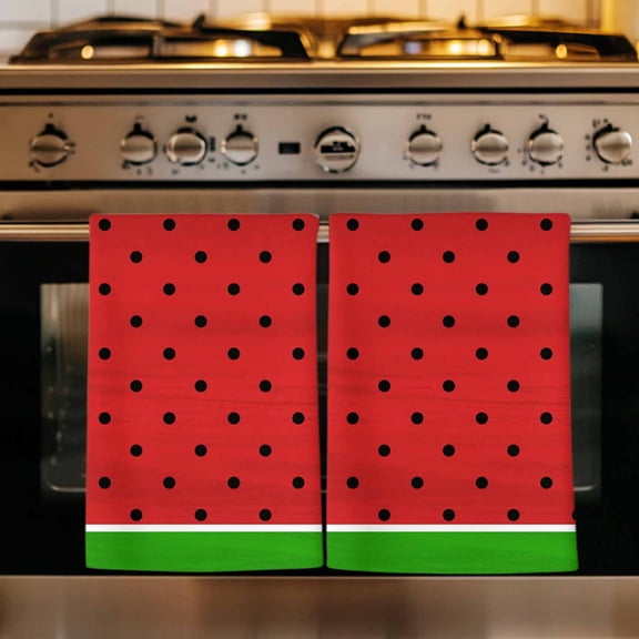 Watermelon Kitchen Towels Set of 4, Black Polka Dots Green Summer Fruits Absorbent Dish Towels for Kitchen, Microfiber Hand Towel, Quick Drying Tea Towel for Cleaning Decorative Dishcloths