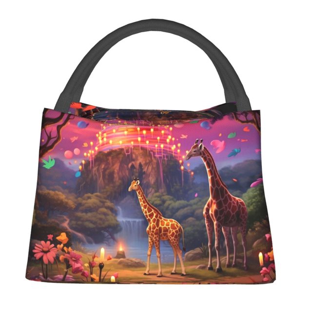 Disketp Lantern Giraffes Magical Forest Bolsa Térmica Estampada, Bolsa Térmica Aislante para Almuerzo, Playa y Campamento