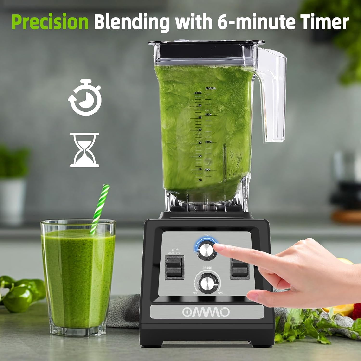 Blender for Smoothies: 1800W Peak Blenders for Kitchen, 68oz BPA-Free Pitcher, Timer & Speed Control, 6 Stainless Steel Blades, Dishwasher Safe Blender for Ice Crush/Smoothies/Frozen Drinks/Grey