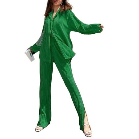 

Sunisery Womens Pajama Sets Soft Sleepwear Lapel Long Sleeve Shirts + Long Pajama Pants