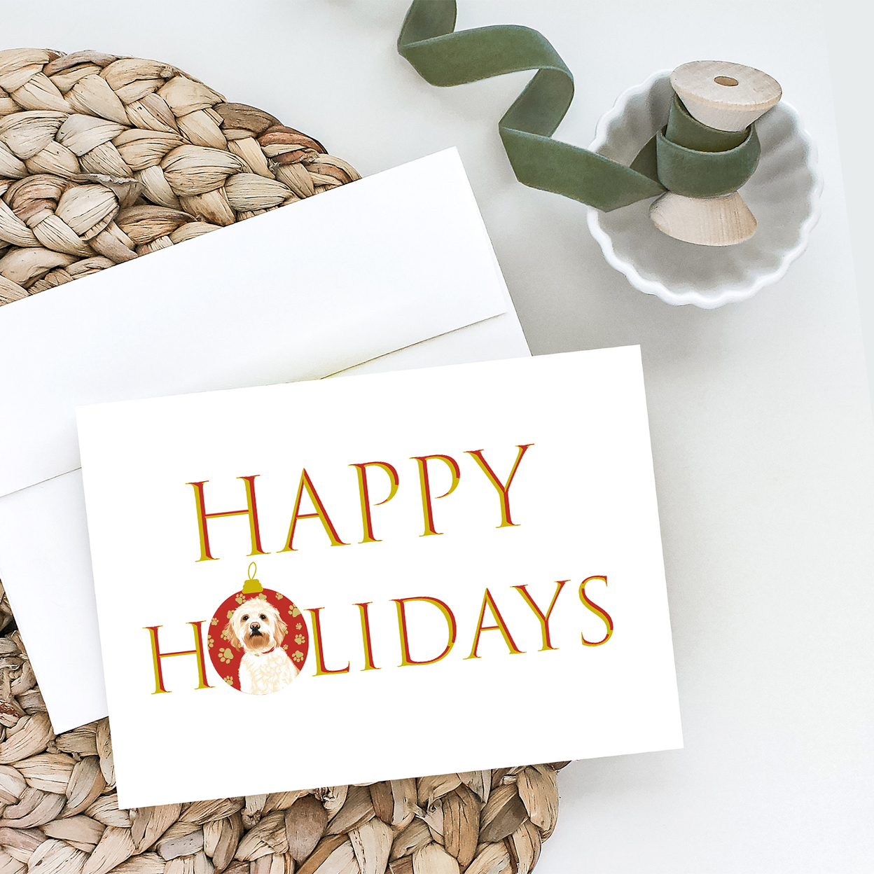Doodle Red #2 Happy Holidays Greeting Cards and Envelopes Pack of 8 7 in x 5 in