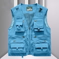 thumbnail image 2 of Men's Sleeveless Vest Multi Pocket Quick Dry Nylon V-Neck Workwear Photography Mountaineering Journalist Outdoor Casual Utility Fishing Hiking Travel | Zenithor,Blue L, 2 of 9