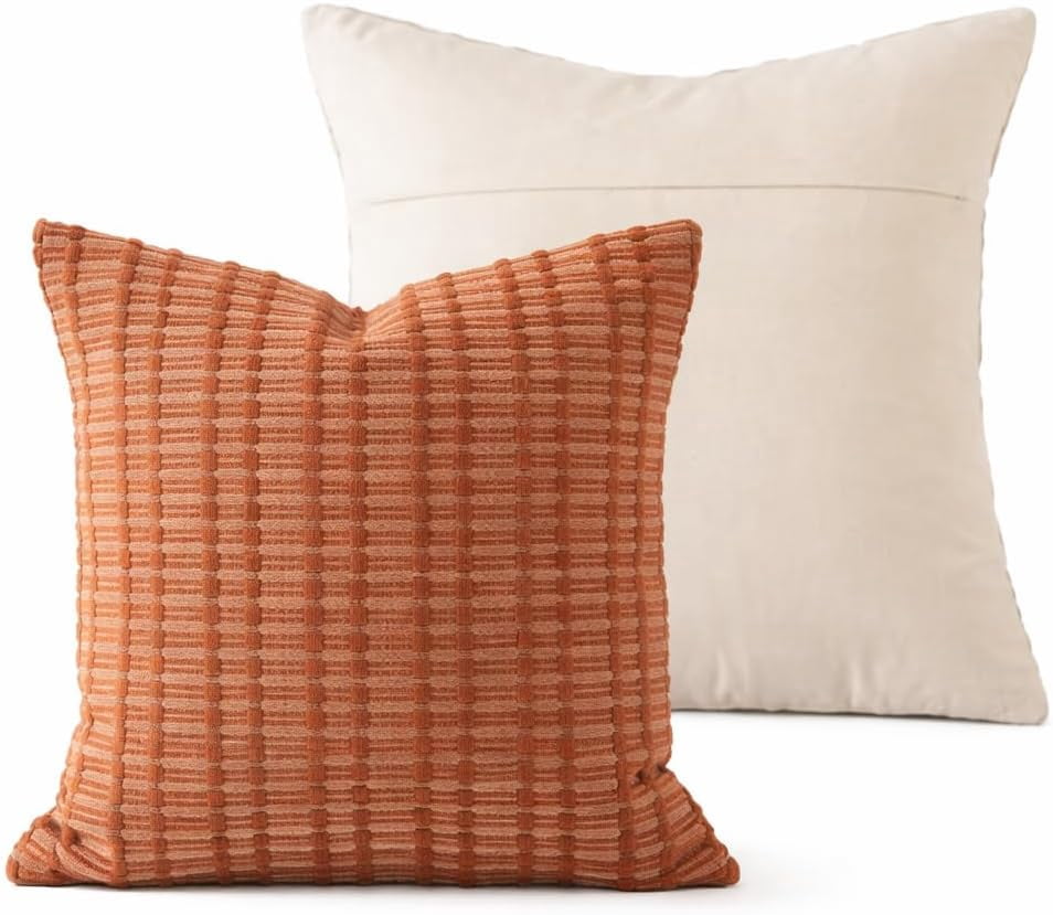 Fennco Styles Terracotta Woven Textured Filled Throw Pillow 18" X 18" - Decorative Cotton Blend Sofa Cushion for Sofa, Couch & Bed for Home Décor