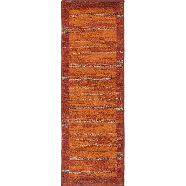Unique Loom Autumn Collection Border Casual Rustic Warm Toned Runner Rug, 2 x 6 Feet, Terracotta/Burgundy