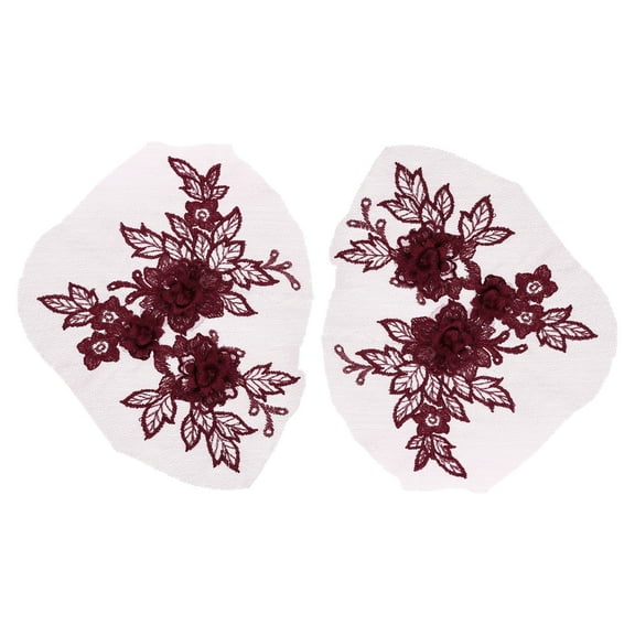 Uxcell 2 Pcs Flower Lace Appliques 3D Embroidery Lace Patch Sewing Addition Embellishments for Wedding Bridal Dress Clothes DIY Crafts Accessories Lace Decoration, Burgundy (20cm)