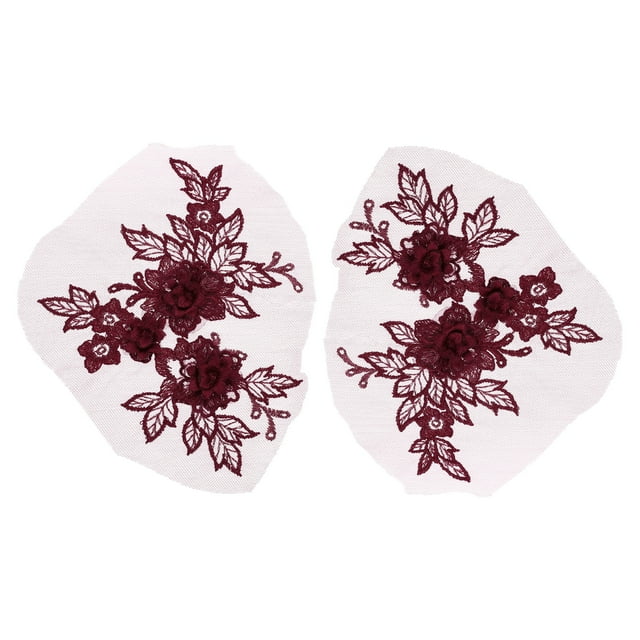 Uxcell 2 Pcs Flower Lace Appliques 3D Embroidery Lace Patch Sewing Addition Embellishments for Wedding Bridal Dress Clothes DIY Crafts Accessories Lace Decoration, Burgundy (20cm)