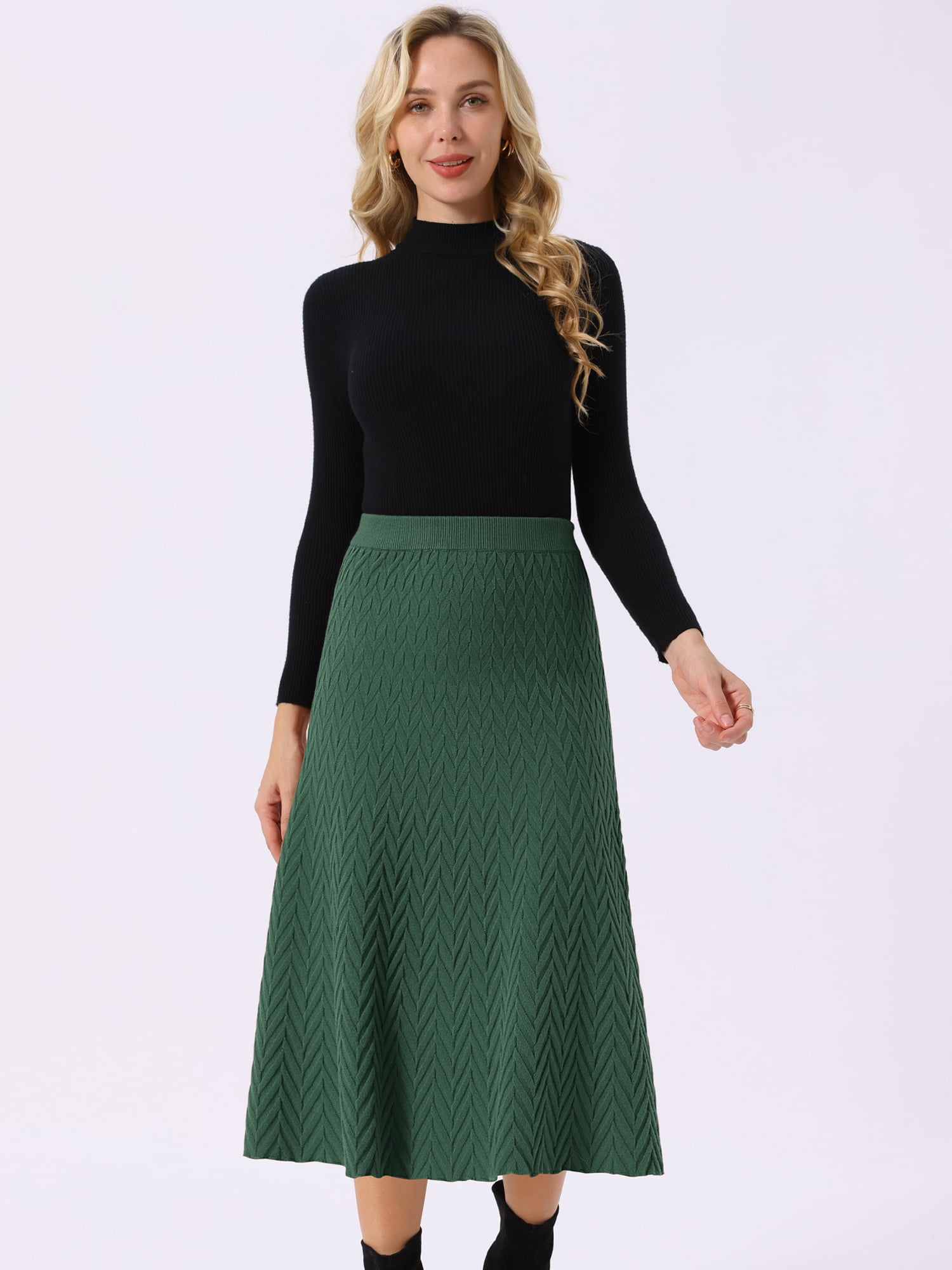 DARING DIVA Women's A-Line Skirts Stretchy Sweater Midi Skirt X-Large Army Green
