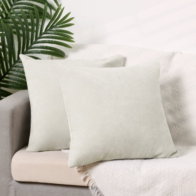 REGALWOVEN Pack de 2 Fundas de Almohadas de Chenilla, Fundas de Cojín Sólidas Modernas para Sofá Beige 18" x 18"