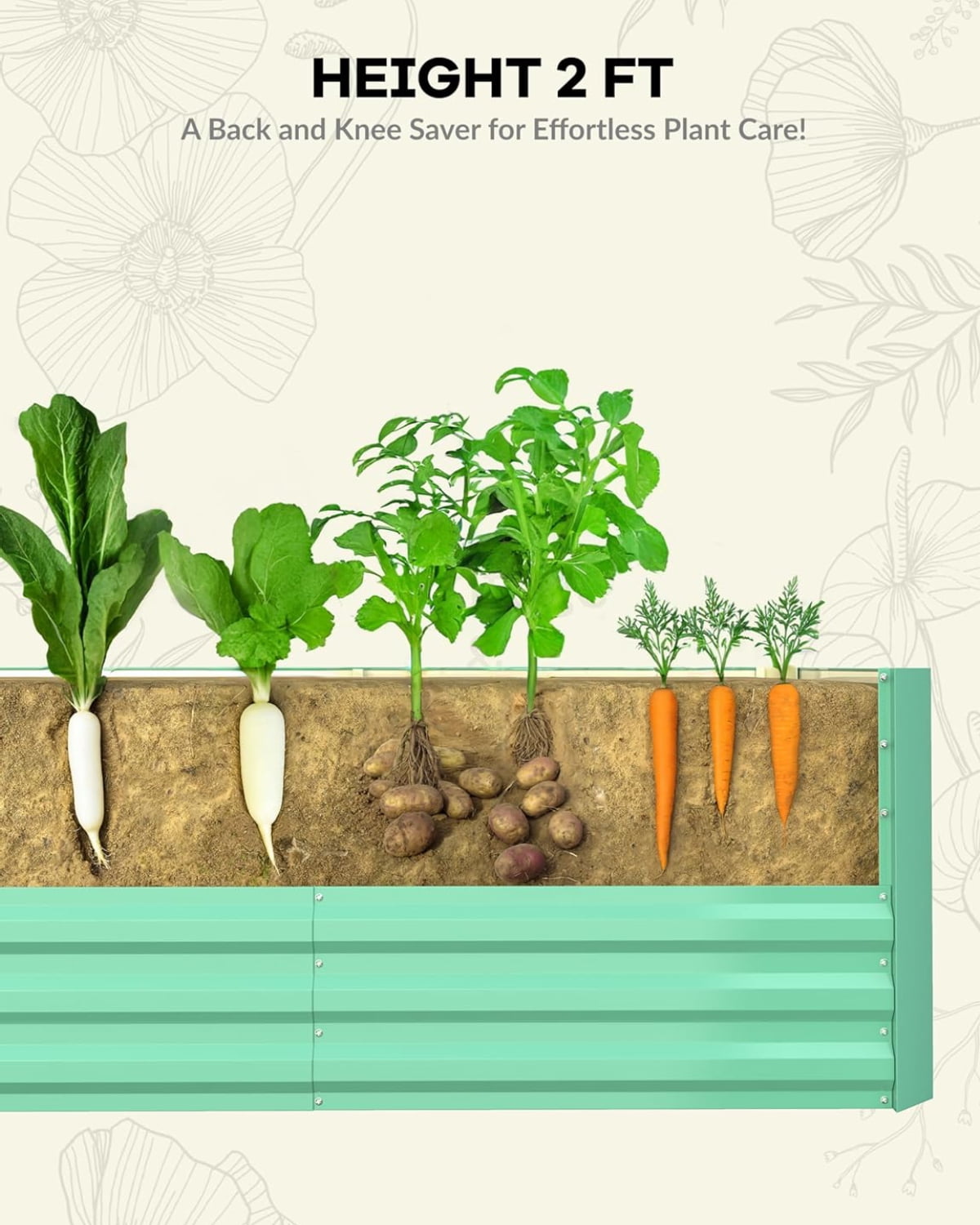 EuKer Outdoor Rectangular Planter, 6x3x2ft Metal Raised Garden Bed for Vegetables, Herbs, Flowers, Green (Set of 2)