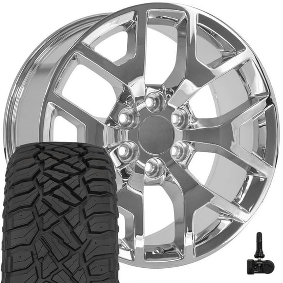 OE Wheels CV92 22 Inch Rims and Tires Fit Sierra 1500 Honeycomb Style 6x139.7 22x9 Chrome - Hollander 5656 - TerraMax RT 285/45-22 (Set of 4)
