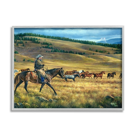 Stupell Industries Equestrian Horse Landscape Animals & Insects Painting Gray Framed Art Print Wall Art, 14 x 11