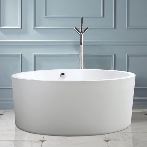Vanity Art 59" x 59" Acrylic Freestanding Bathtub Contemporary Soaking Tub with Overflow and Pop-Up Drain, VA6810