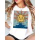thumbnail image 1 of Camiseta informal con estampado geométrico de sol para mujer, cuello redondo y manga corta, de algodón de punto, cómoda para todas las estaciones., 1 of 6