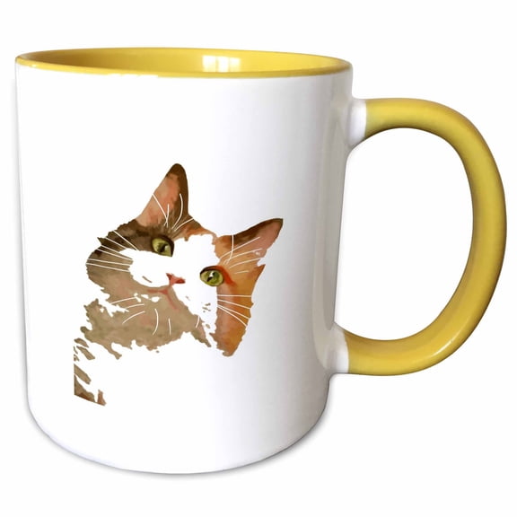 3drose, Cute Calico Cat with Tilted Head, 15oz Two-tone Yellow Mug