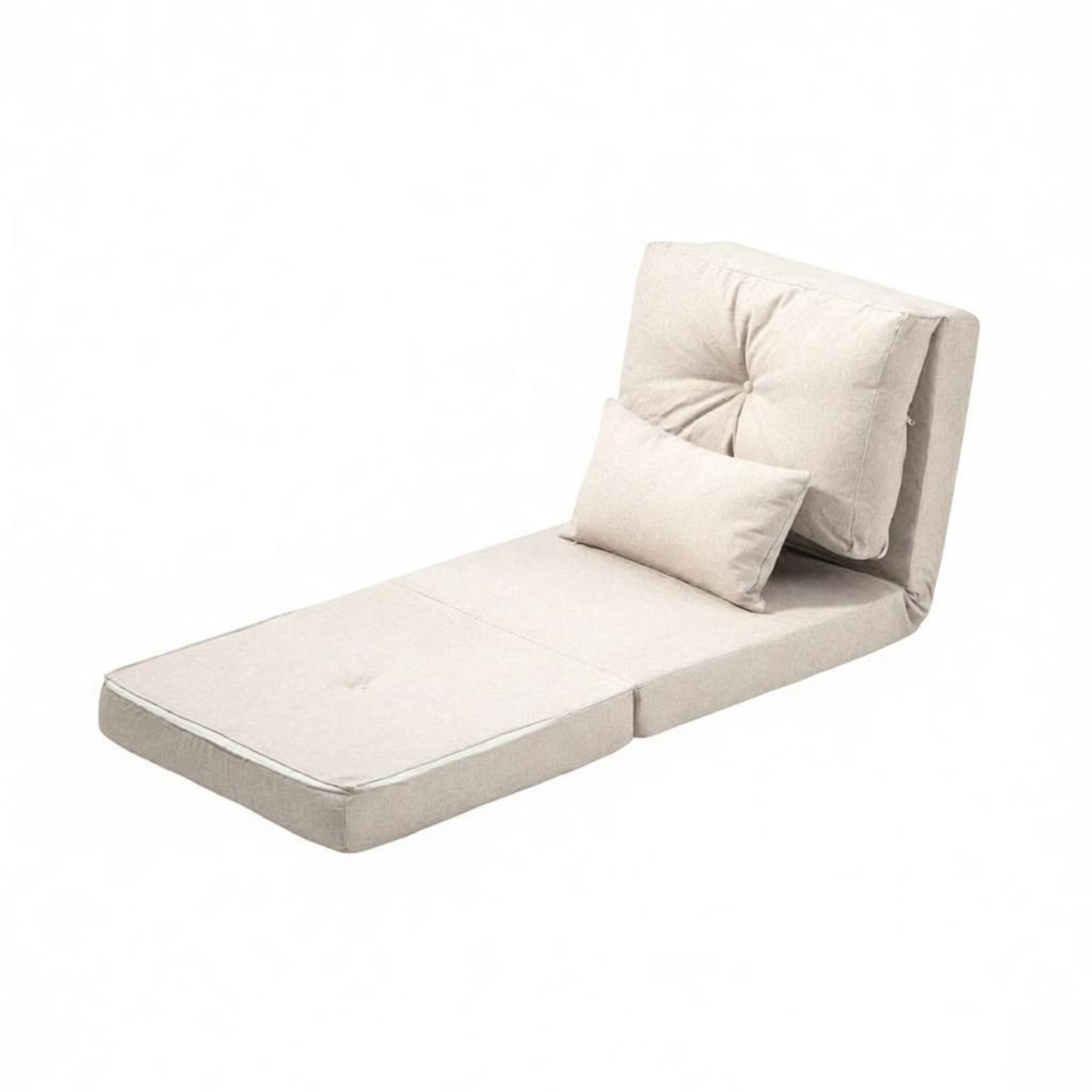 Beige Convertible Floor Sofa Bed, No Assembly Required Folding Upholstered Couch, Adjustable Backrest Floor Chair