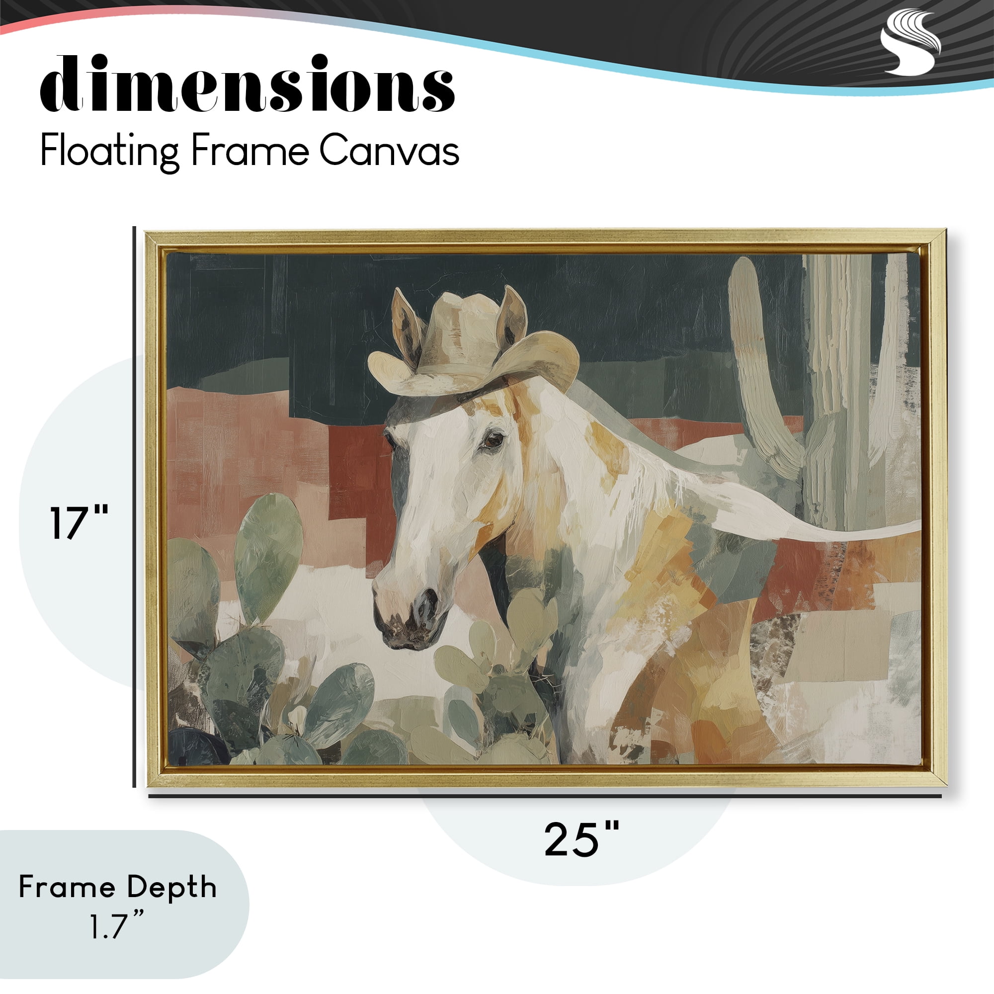 Stupell Industries Horse in Cowboy Hat Gold Framed Floater Canvas Wall Art, design by Chromatic Storm Studio