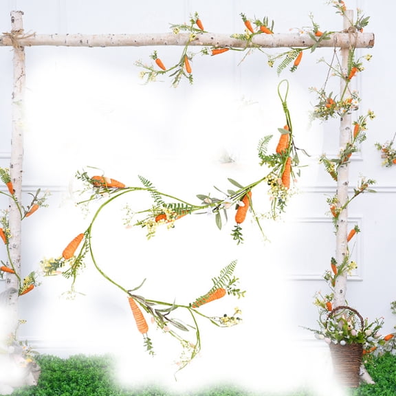 Easter Carrot Garland - 60Inch Long Faux Carrot Vine With Greenery, Artificial Carrot String For Easter Decor, Spring Home Decoration, Table Runner, Mantel, Wall, Door, Festival
