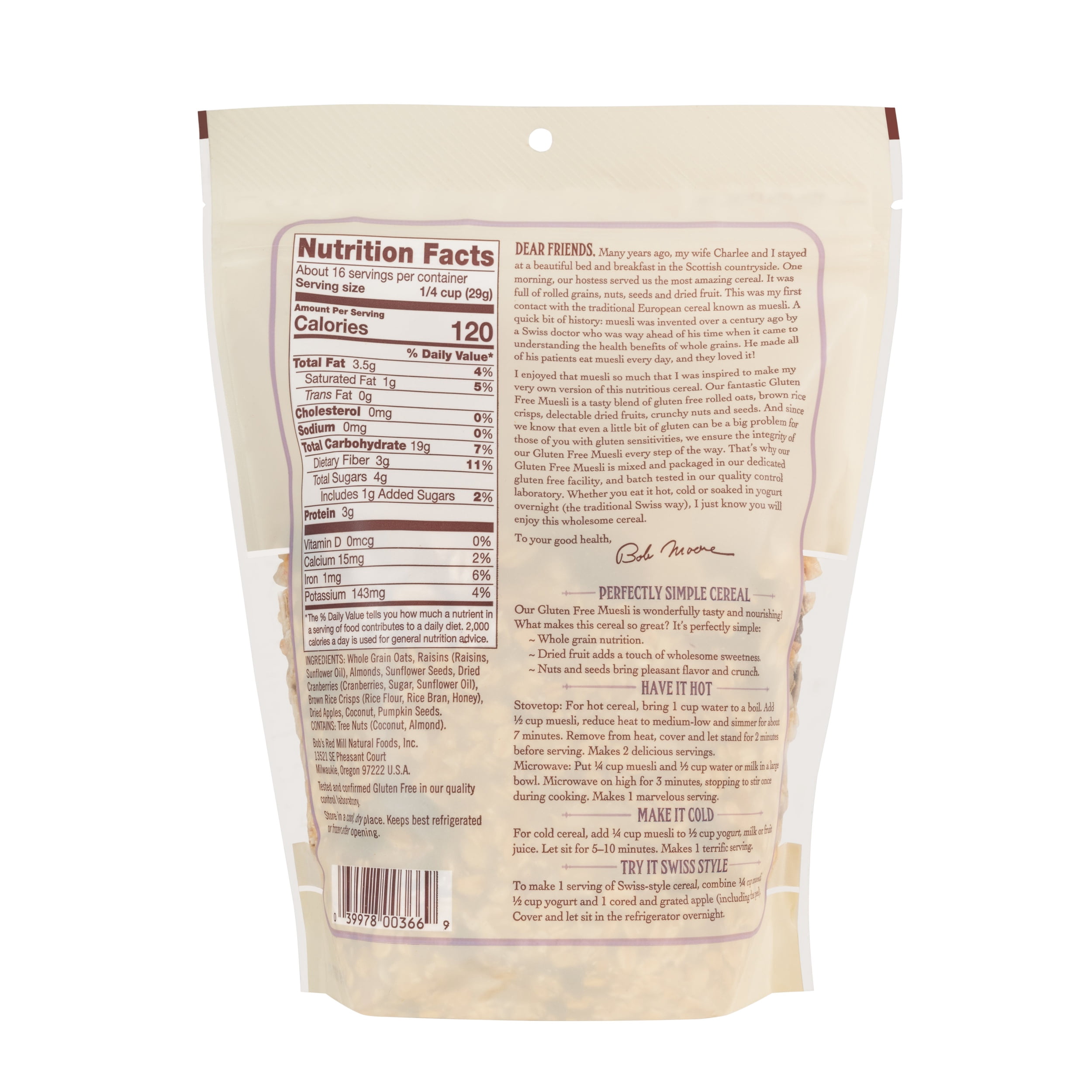 (4 pack) Bob's Red Mill European Style Muesli Gluten Free, 16 oz Bag