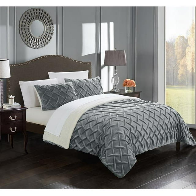 Chic Home BCS03218-BIB-US Pearl 7 Piece Comforter Set, Grey - Queen