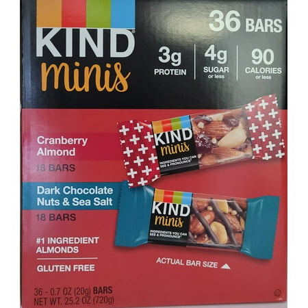 KIND Mini Bars 18 x Cranberry Almond 18 x Dark Chocolate Nuts & Sea Salt Gluten Free (Minis Variety Pack 36 Bars Total)