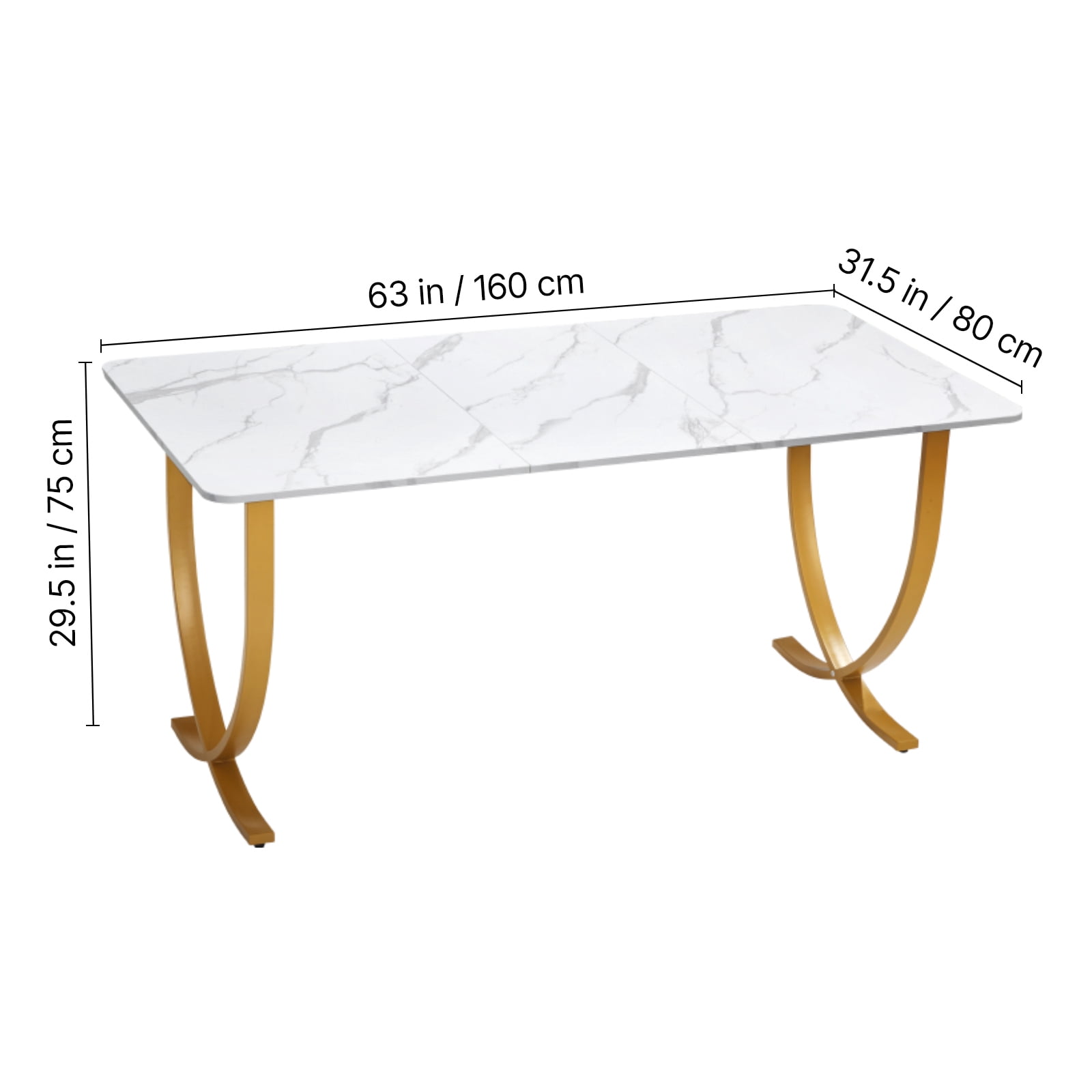 KFFKFF Executive Desk, 63" W x 31.5" D Spacious Office Desk, Contemporary Computer Table for Conference or Workspace, Business Furniture with Expanded Surface for Home or Office, White and Gold