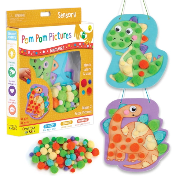 Creativity for Kids Pom Pom Pictures Dinosaurs - Sensory Craft Kit for Boys and Girls Ages 3