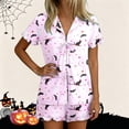 thumbnail image 2 of Outfits for Women Lightweight Halloween Graphic Print Lapel Short Sleeve Belted Top And Shorts 2 Piece Loungewear Women's Clothing Sets L, 2 of 7