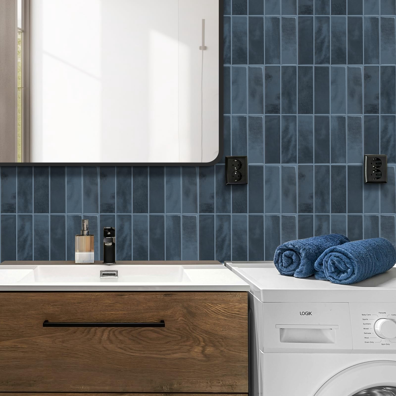 VANCORE 10-Pack Peel and Stick Backsplash Wall Tiles Panels Stickers for Kitchen Bathroom, 12" X 12", Blue