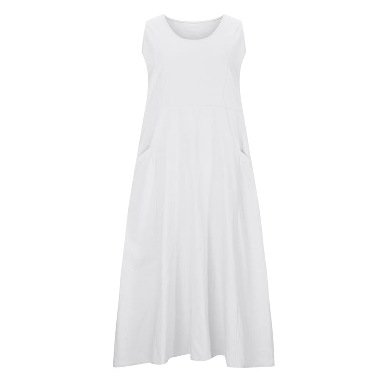 YOTAMI Summer Dresses for Women Plus Size Loose Fit Cotton Linen Dresses  with Pockets for Beach Vacation Sleeveless Flowy Casual Maxi Dresses Pink