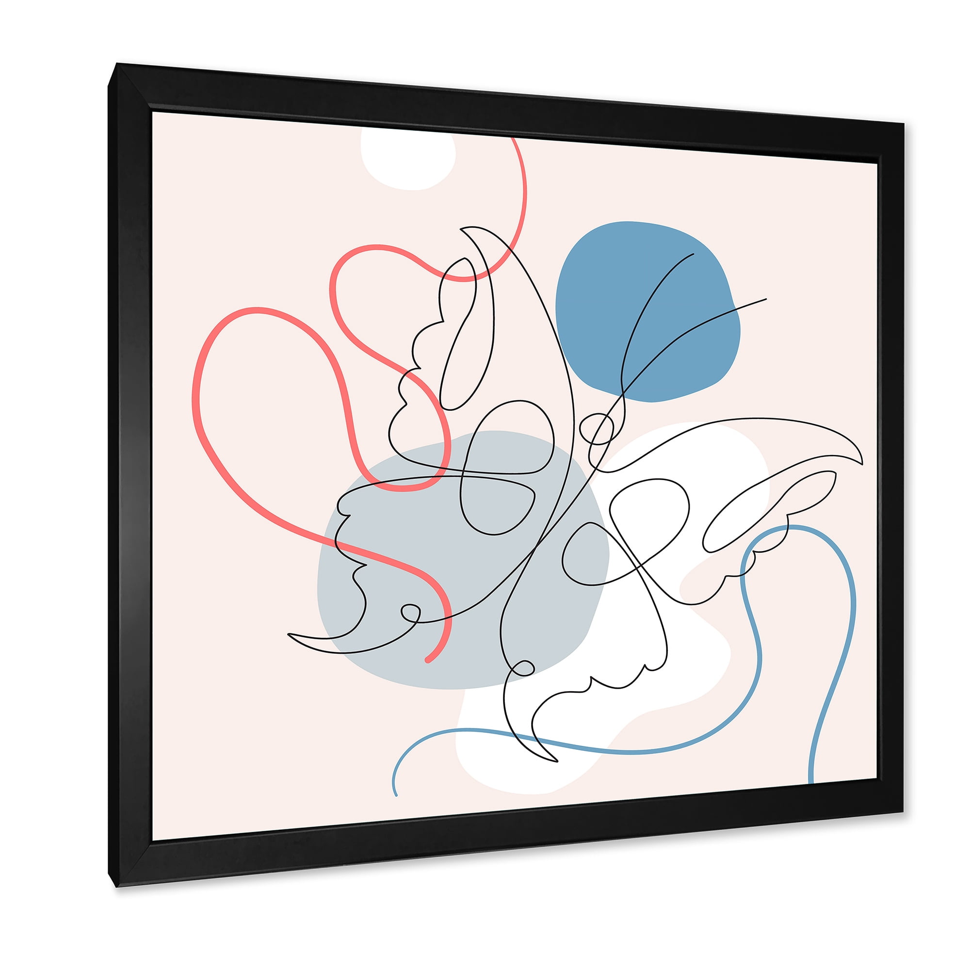 Designart 'Butterfly With One Line Drawing On Cubism Shapes I' Modern Framed Art Print